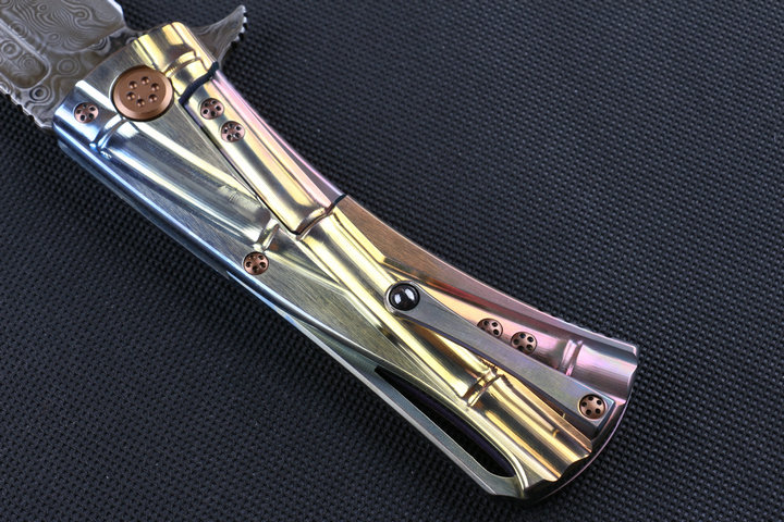 Microtech Choi bamboo Titanium handle American Damascus knife UD402378